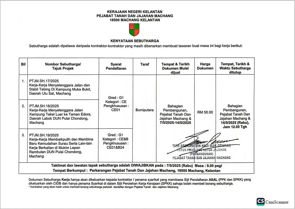 Kenyataan Sebutharga PTJM.SH.17-19/2025
